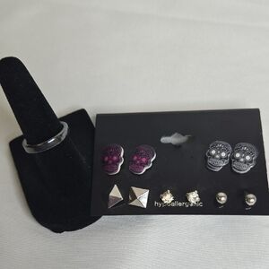 Earring and Ring Bundle - 5 Pairs Earrings, 1 Ring